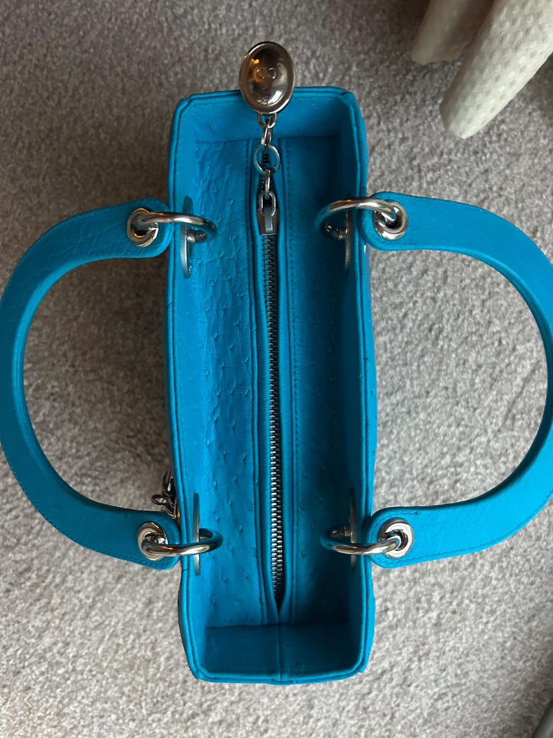Medium Blue Ostrich Lady Dior Bag