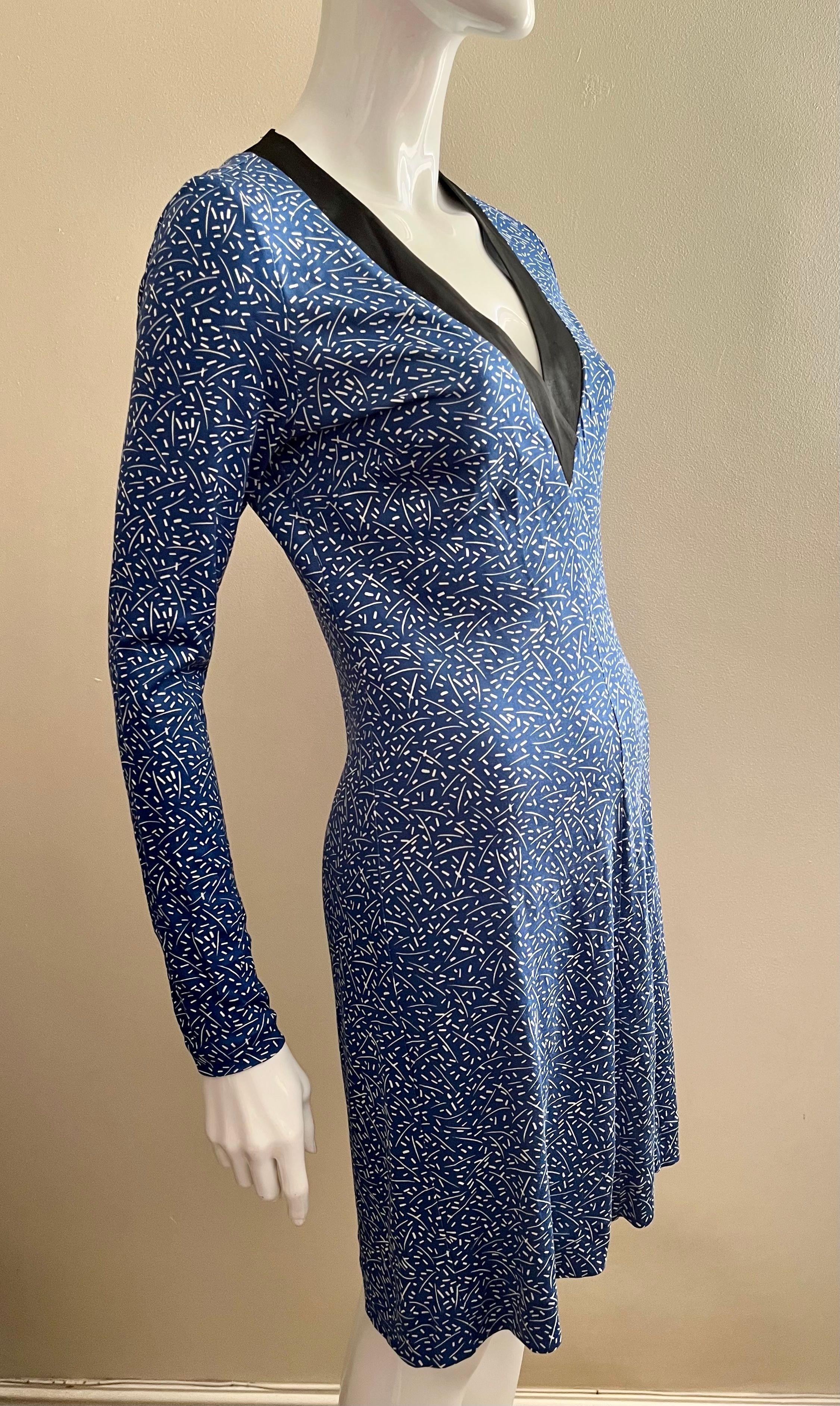 blue & white printed jersey dress