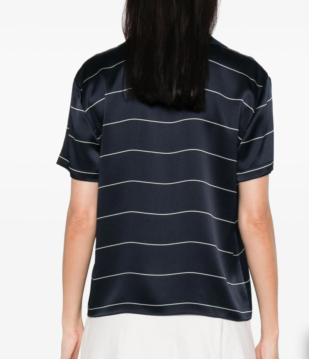 Vince Navy Silk Stripe Polo Shirt
