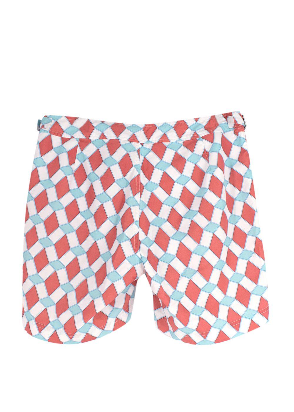 Pink House Mustique White and Orange Tile-print Shorts