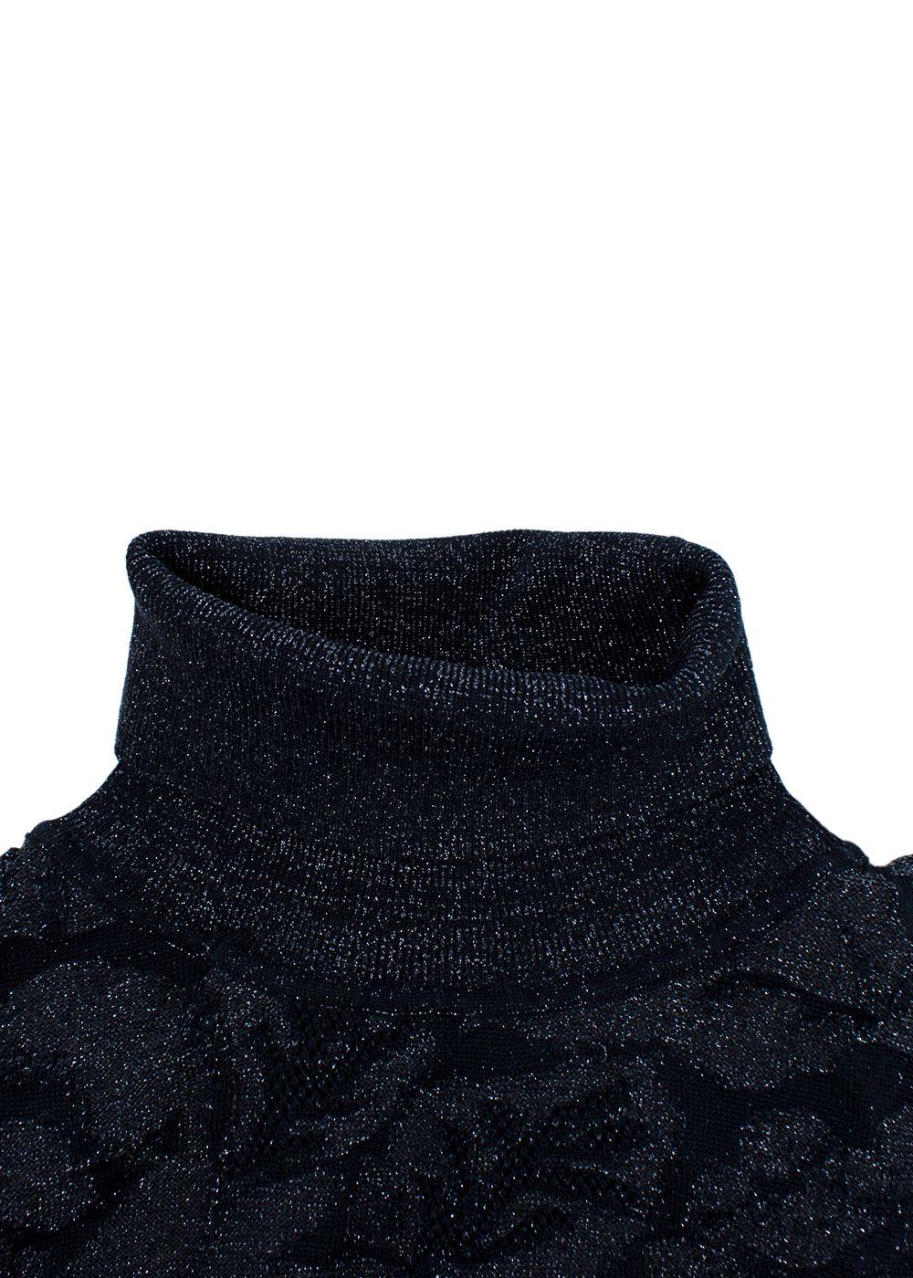 Chloe Navy Metallic Jacquard Knit Turtleneck Sweater