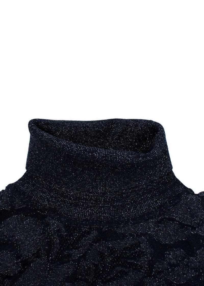 Chloe Navy Metallic Jacquard Knit Turtleneck Sweater