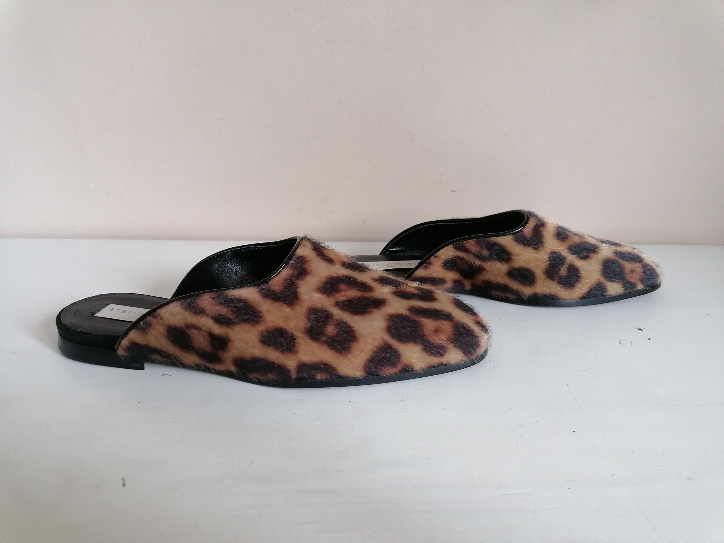 Stella McCartney Leopard Print Faux Calf Hair Mules