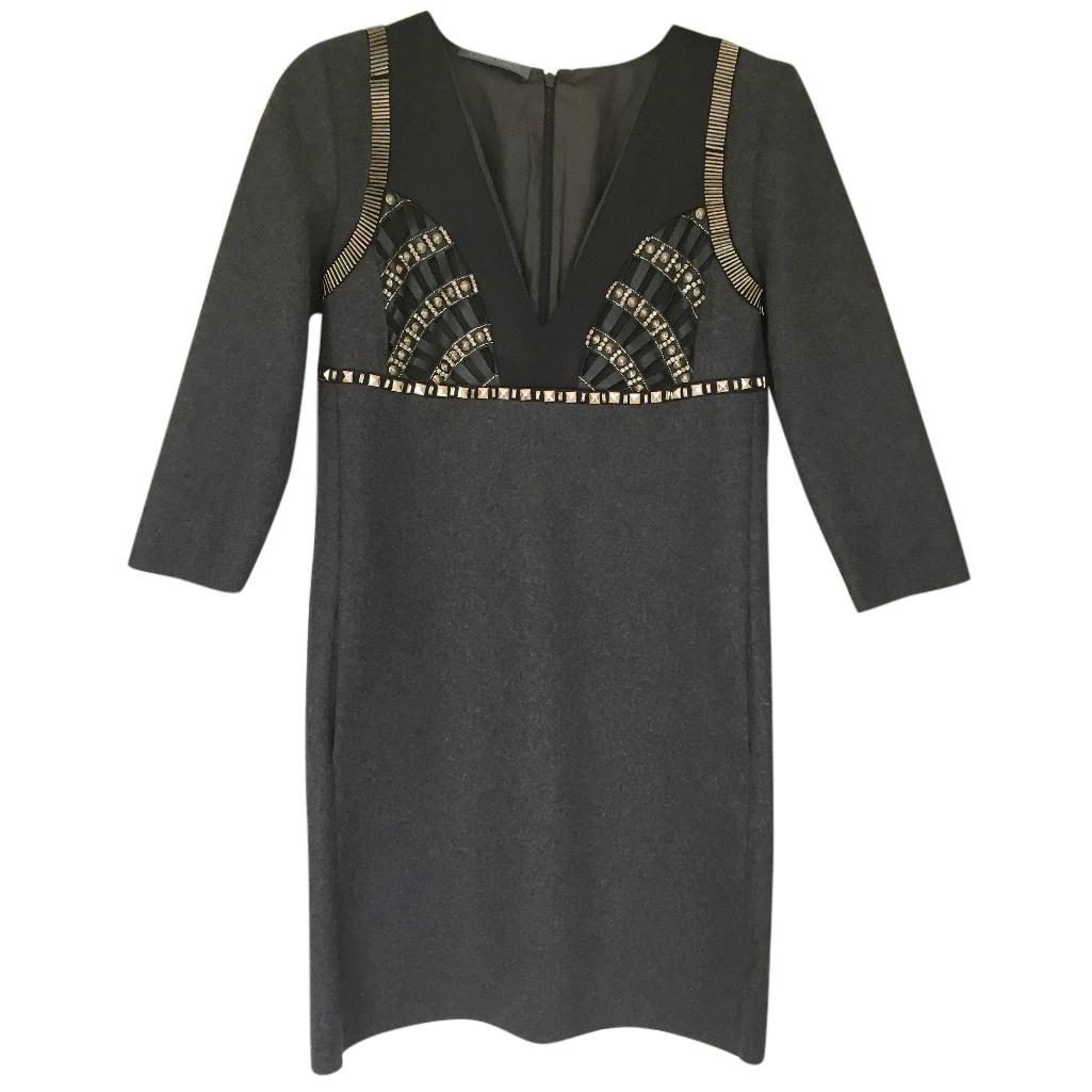 Alberta Ferretti Grey Embellished Silk Dress