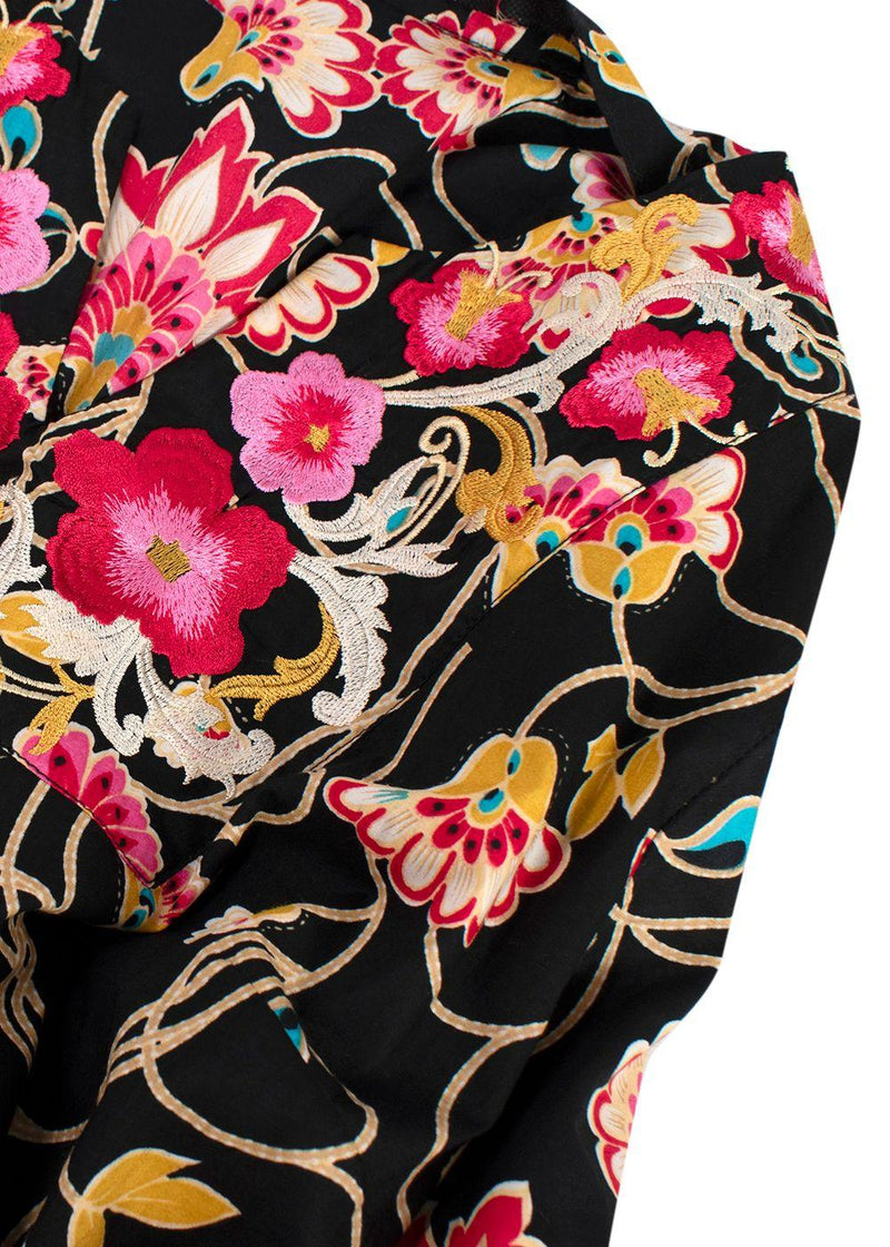 Elegant Embroidery Black Floral Embroidered Kaftan Dress