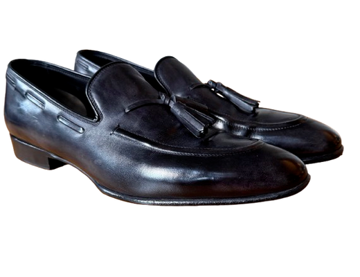 Black Leather Apron Tassel Loafers