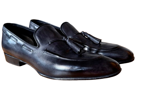 Black Leather Apron Tassel Loafers