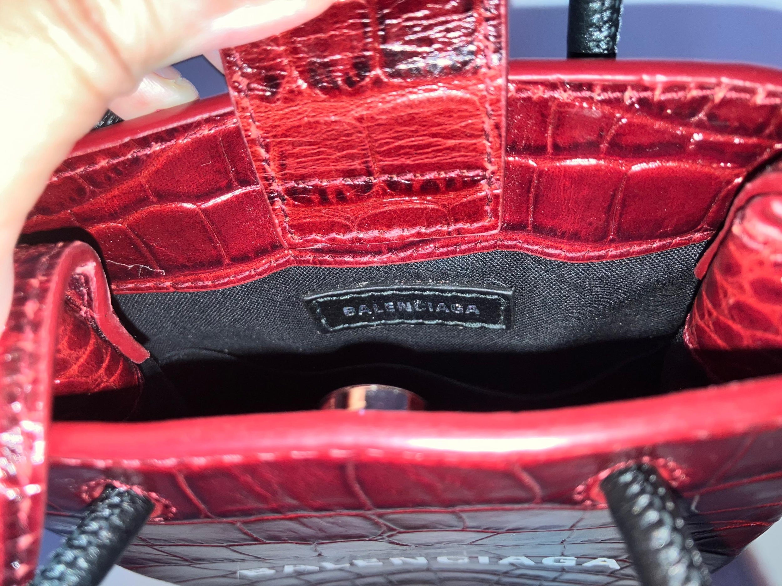 Balenciaga Red Croc Embossed Leather Phone Holder