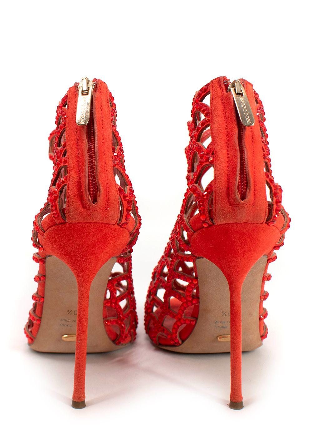 Sergio Rossi Orange Crystal Embellished Caged Heels