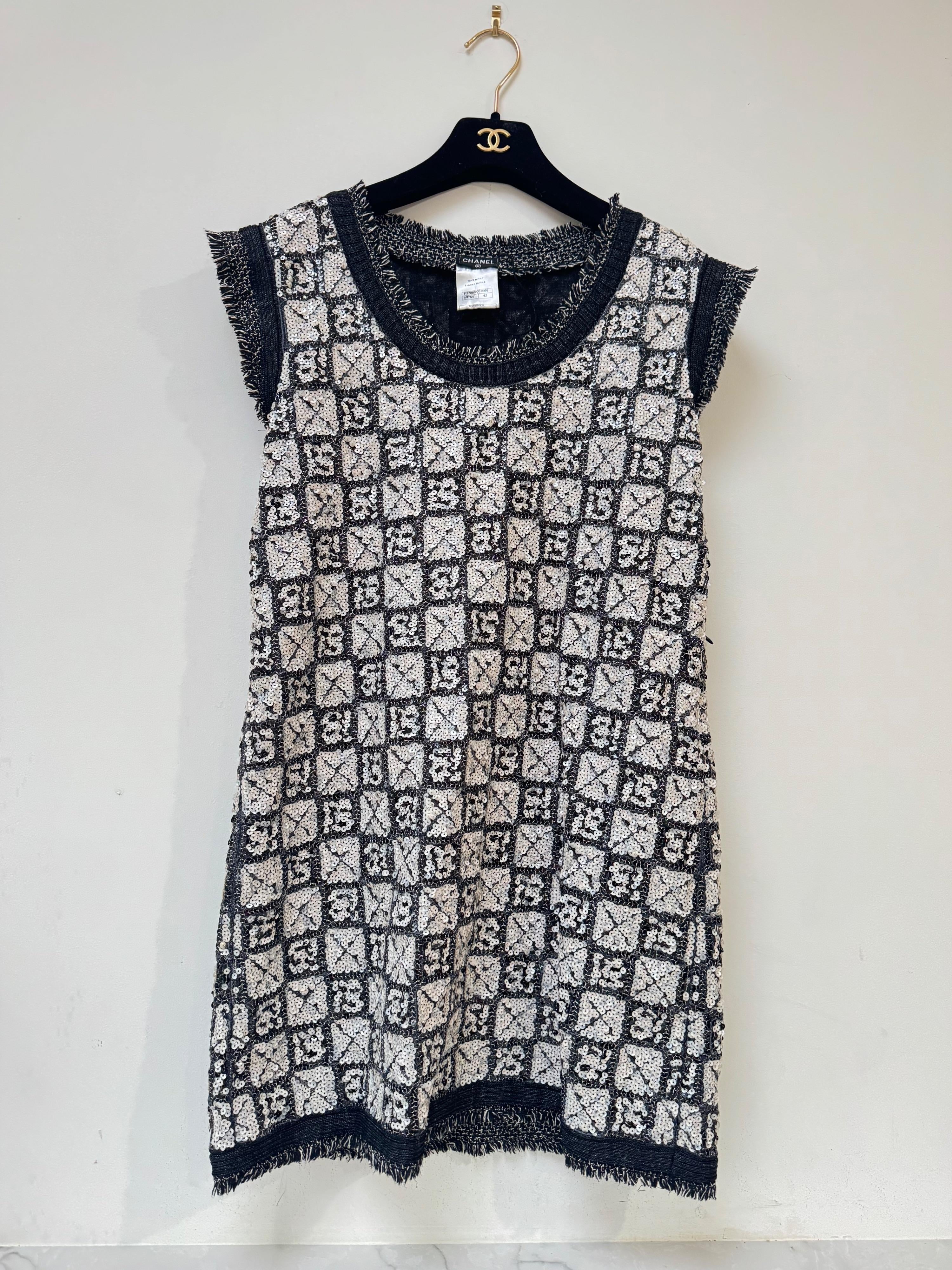 Chanel Black and White Sequin Embellished Dress