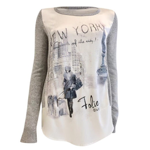 Blugirl Folies Silk New York Scene Swarovski Crystal Long Sleeve Top