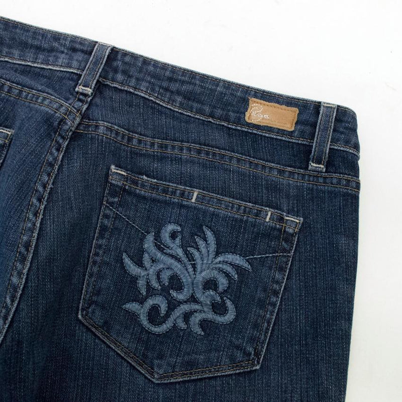 Paige Denim Flared Jeans with Back Pocket Embroidery