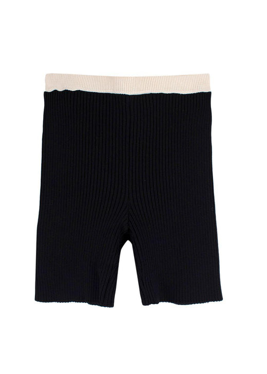 Prada Black Ribbed Cycling Shorts with Beige Trim Detail