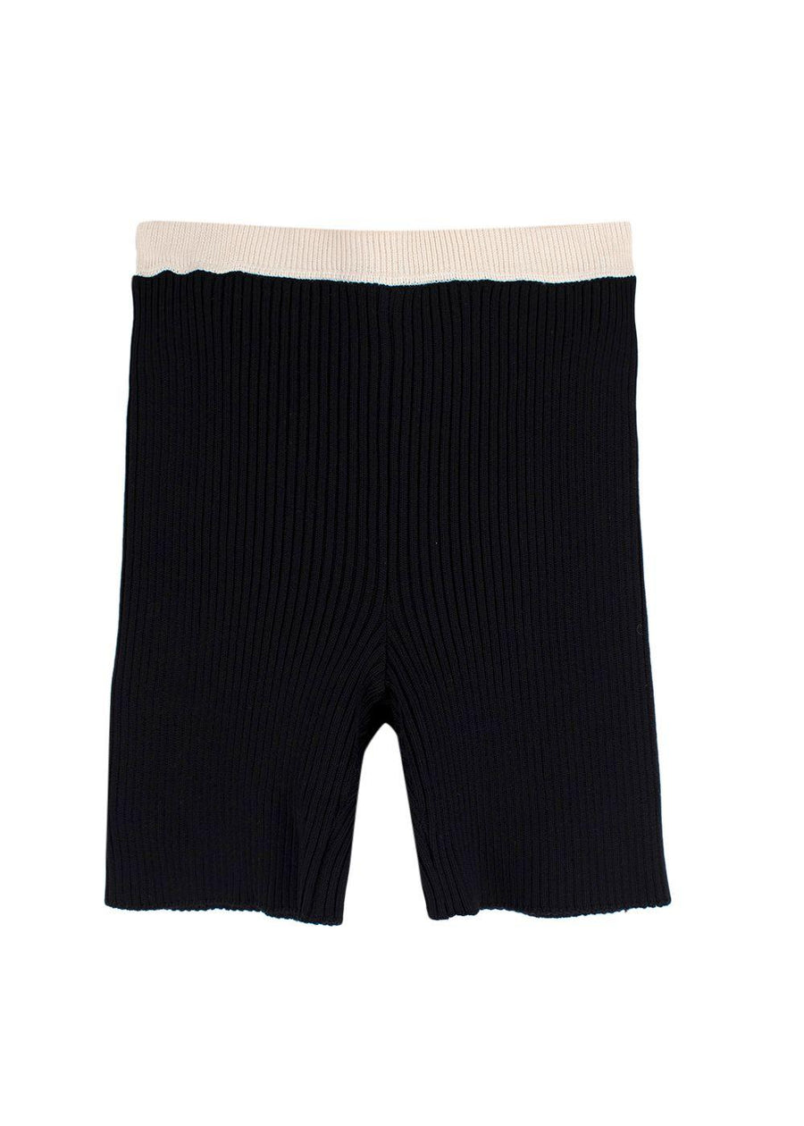 Prada Black Ribbed Cycling Shorts with Beige Trim Detail