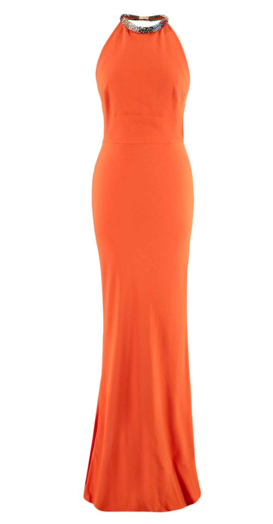Alexander McQueen Orange Silk Crepe Crystal Halterneck Gown