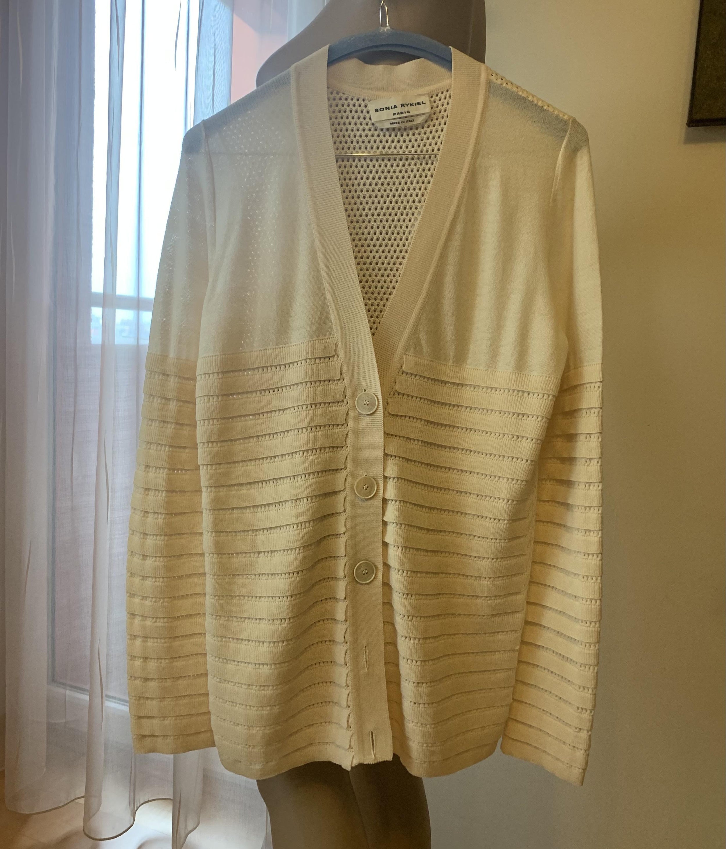 Sonia Rykiel Ivory Open-Weave Longline Cardigan