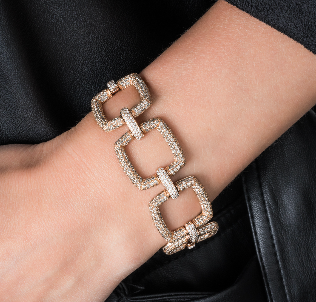 18kt Rose Gold Pave Diamond Chunky Link Bracelet
