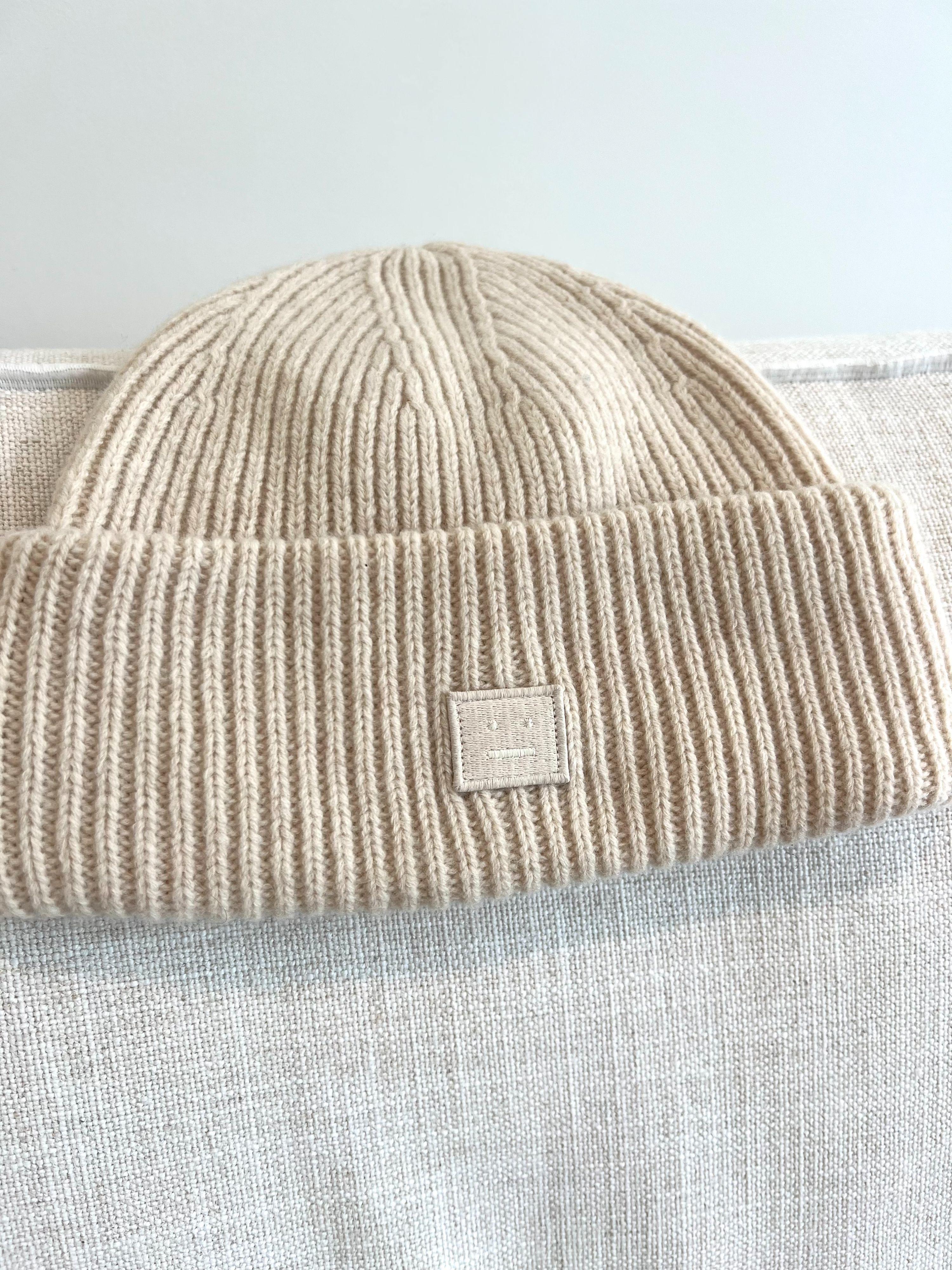 Acne Studios Cream Ribbed Beanie