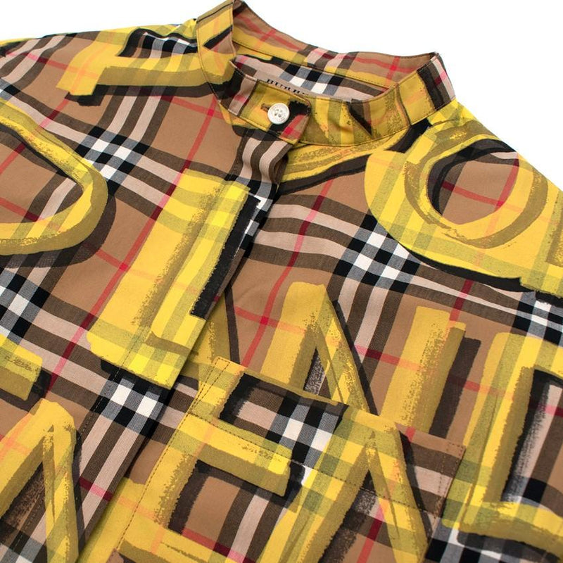 Burberry Yellow Sleeveless Graffiti Print Check Cotton Shirt