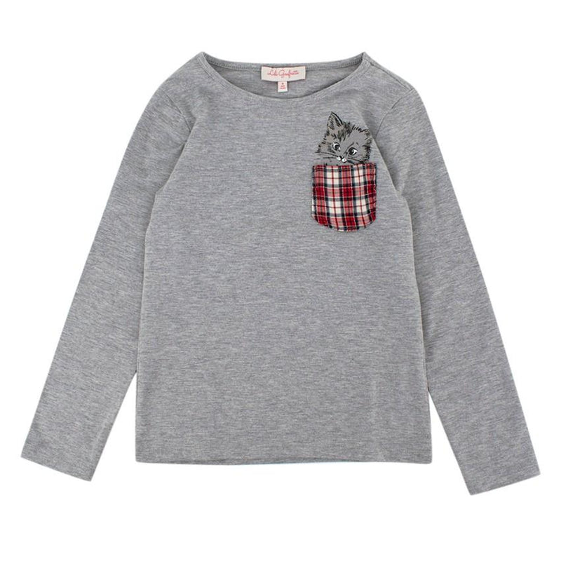 Lili Gaufrette Grey Long Sleeve Kitten Pocket T-Shirt