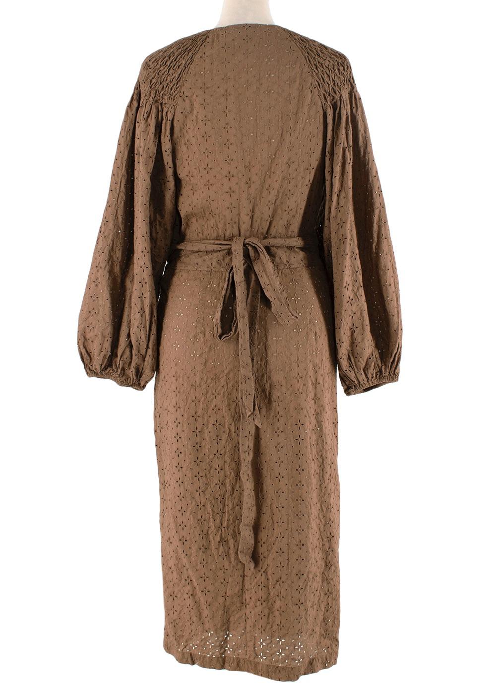 Brown Cotton Broderie Anglaise Wrap Dress