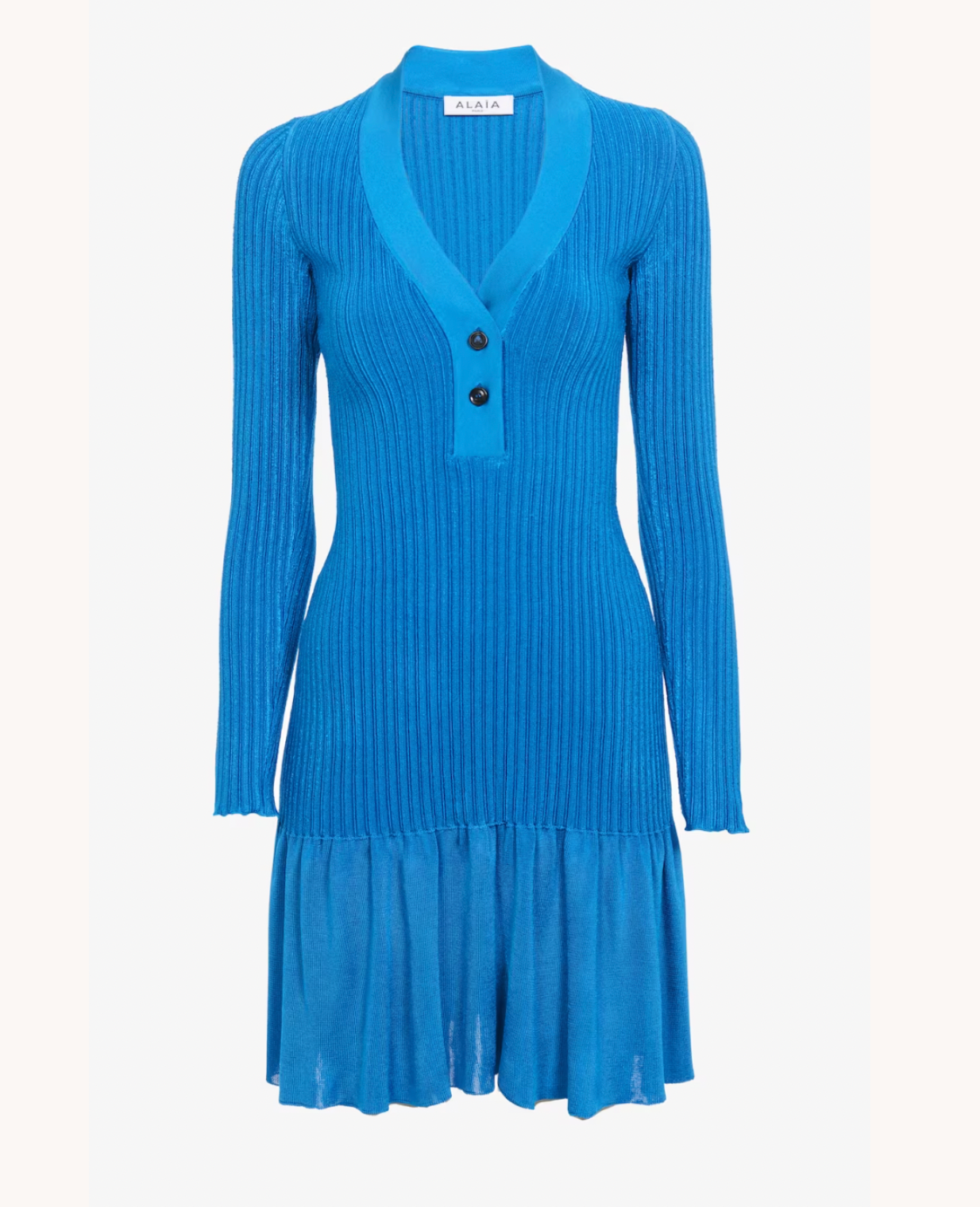 Blue Ribbed Knit Short Dress
