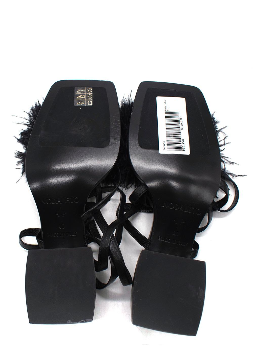 Nodaleto Black Feather Embellished Wrap Around Heels