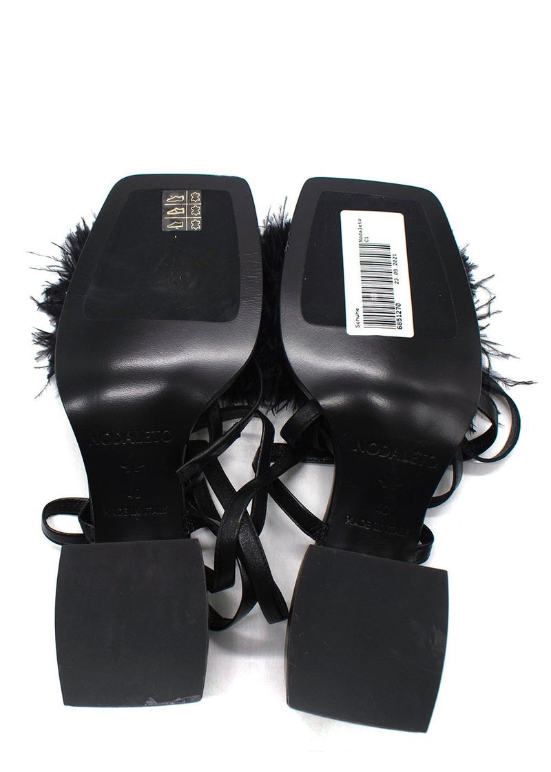 Nodaleto Black Feather Embellished Wrap Around Heels