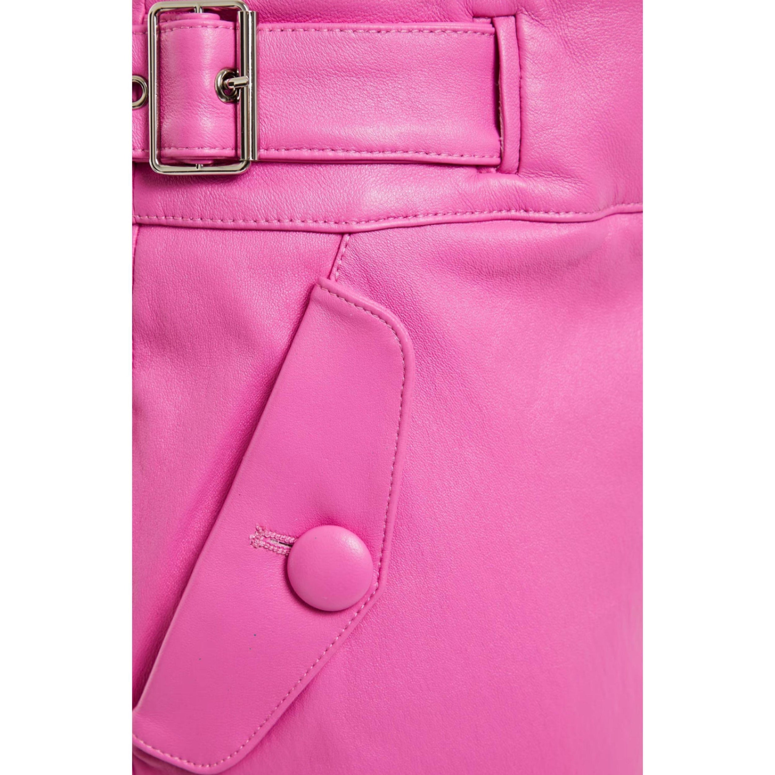 Pink Jania High-rise Leather Ankle Pants