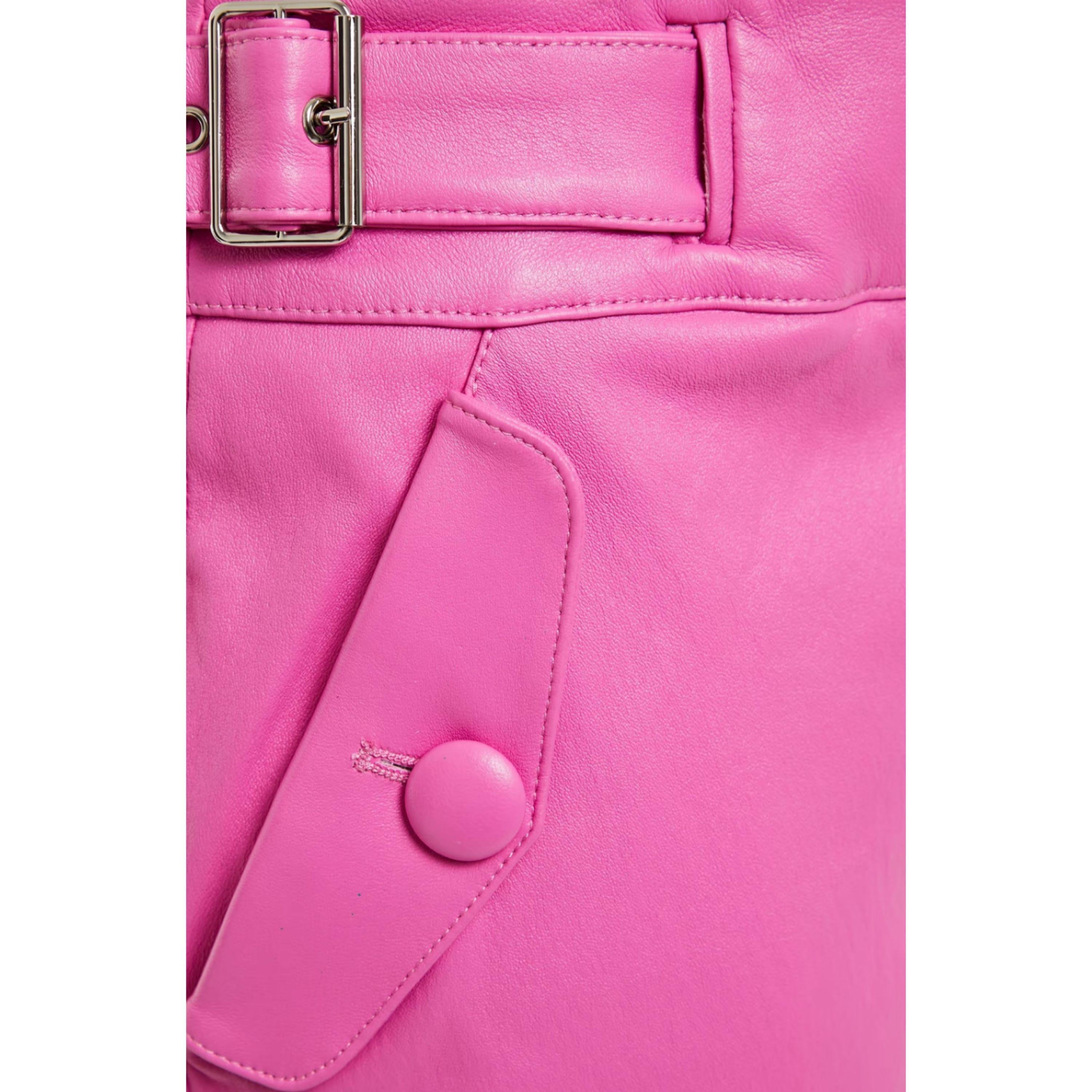 Pink Jania High-rise Leather Ankle Pants