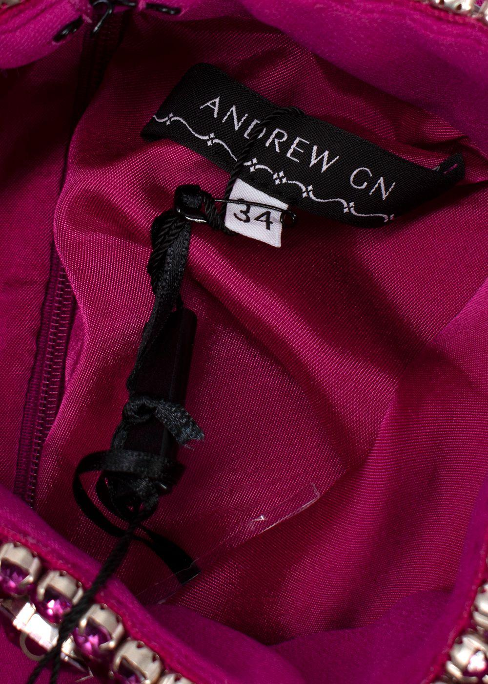 Andrew GN Fuchsia Crystal Embellished Neck Mini Dress