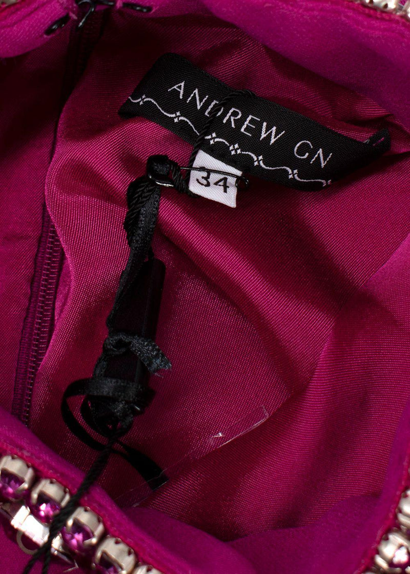Andrew GN Fuchsia Crystal Embellished Neck Mini Dress