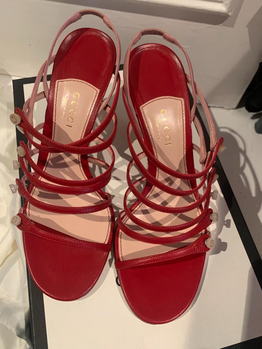 Gucci Red & Pink Patent Leather Strappy Sandals