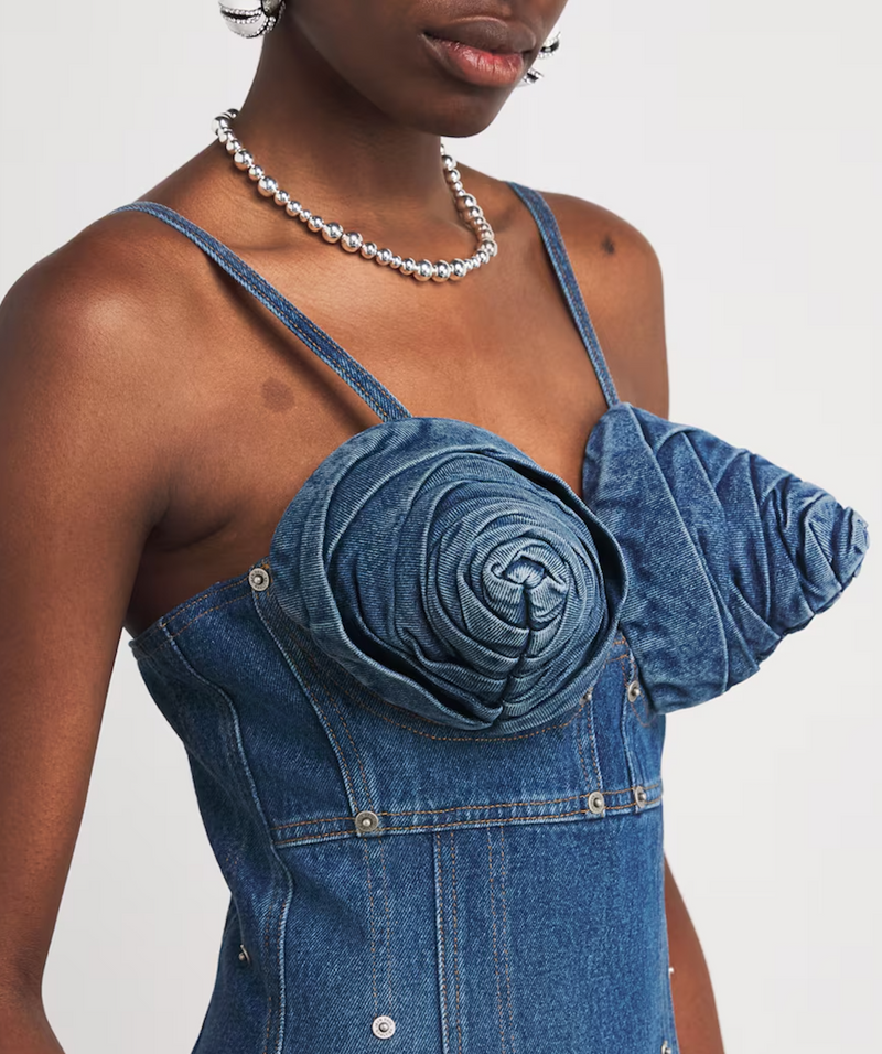 Jean Paul Gaultier Denim Iconic Cups Maxi Dress