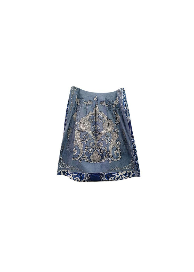 Blue Cotton A-Line Skirt