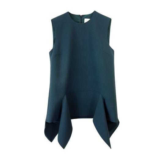 Victoria Victoria Beckham Green Stretch Crepe Flared Sleeveless Top