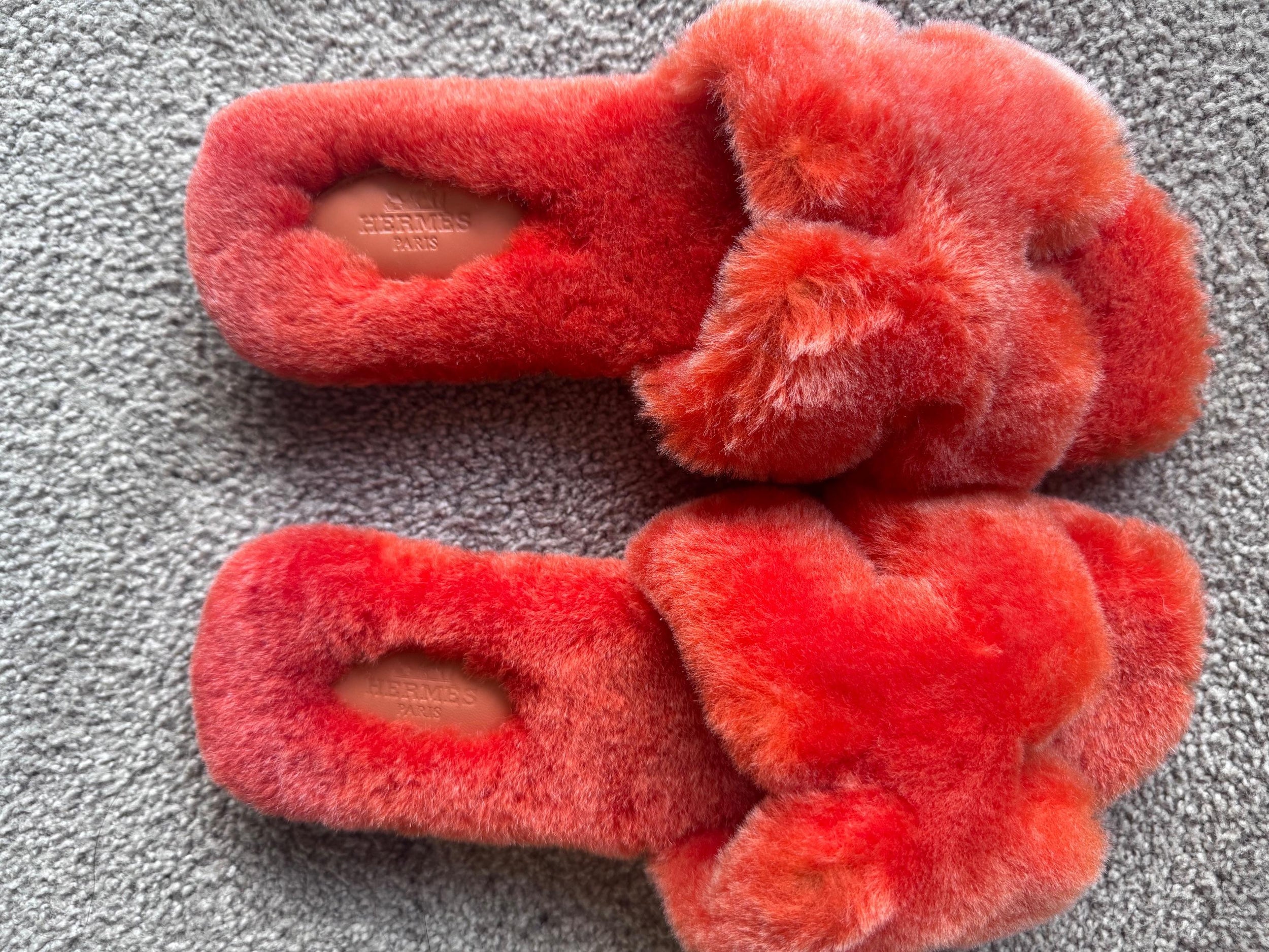 Hermes Pink Shearling Oran Sandals