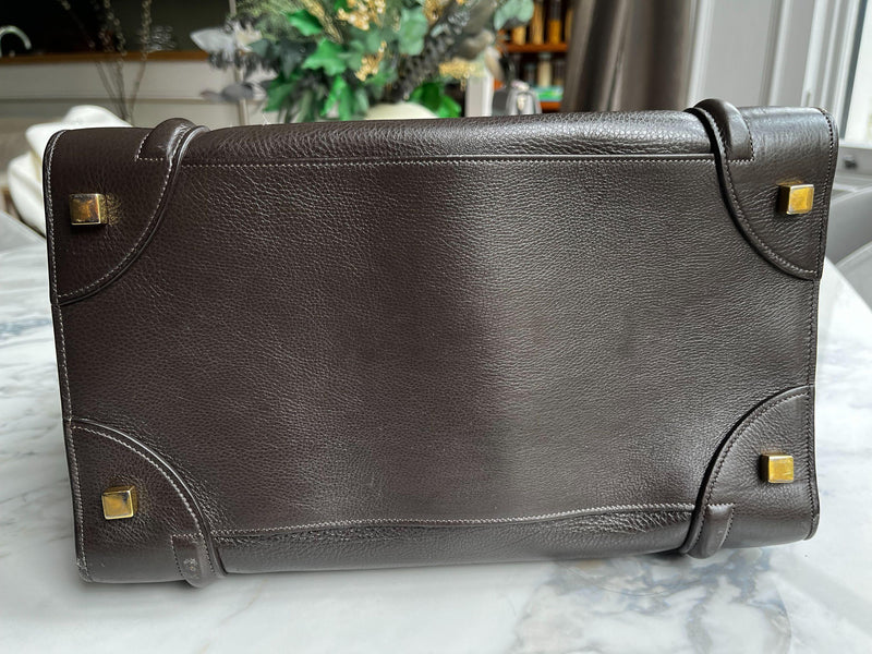 Brown Grained Calfskin Mini Luggage Bag