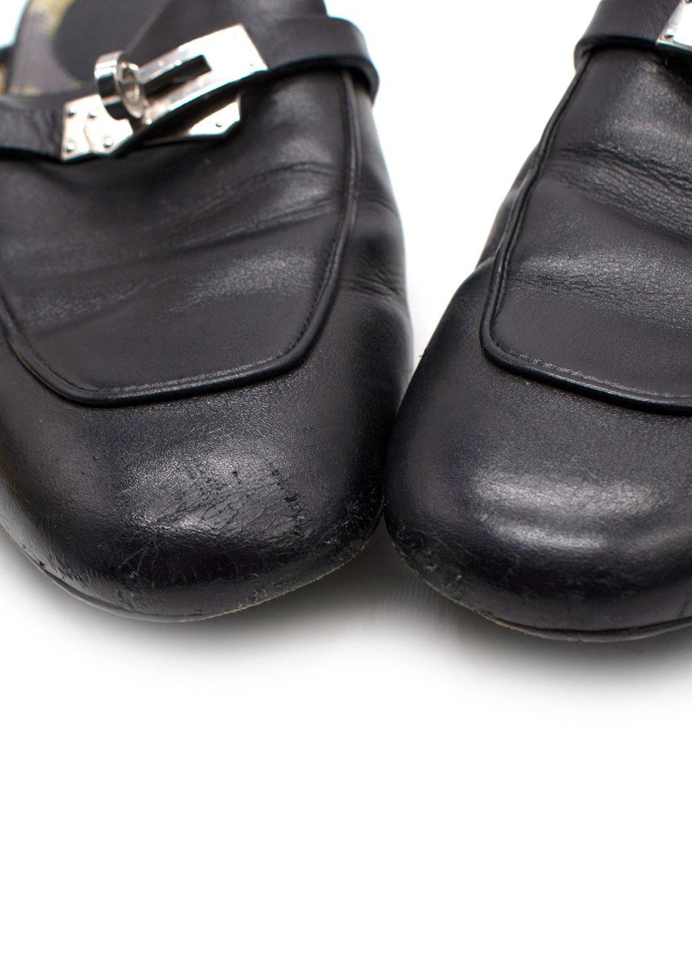 Hermes Black Leather Oz Flat Mules