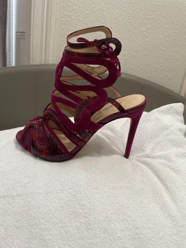 Alexandre Birman Burgundy Suede & Snakeskin Cage Sandals