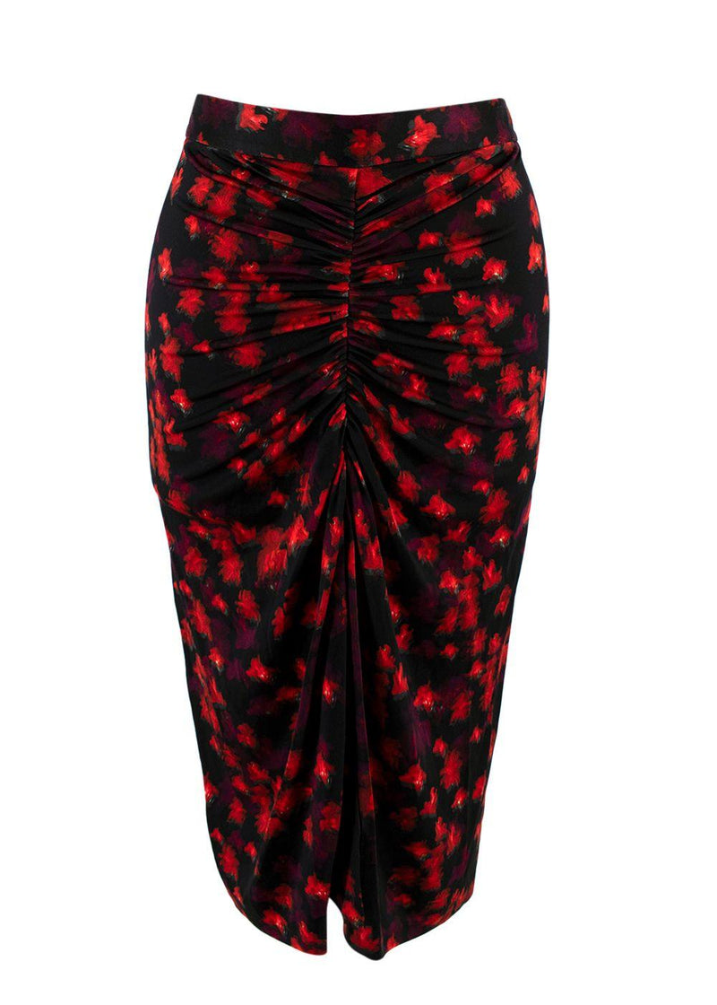 Givenchy Red and Black Floral Ruched Fitted Skirt