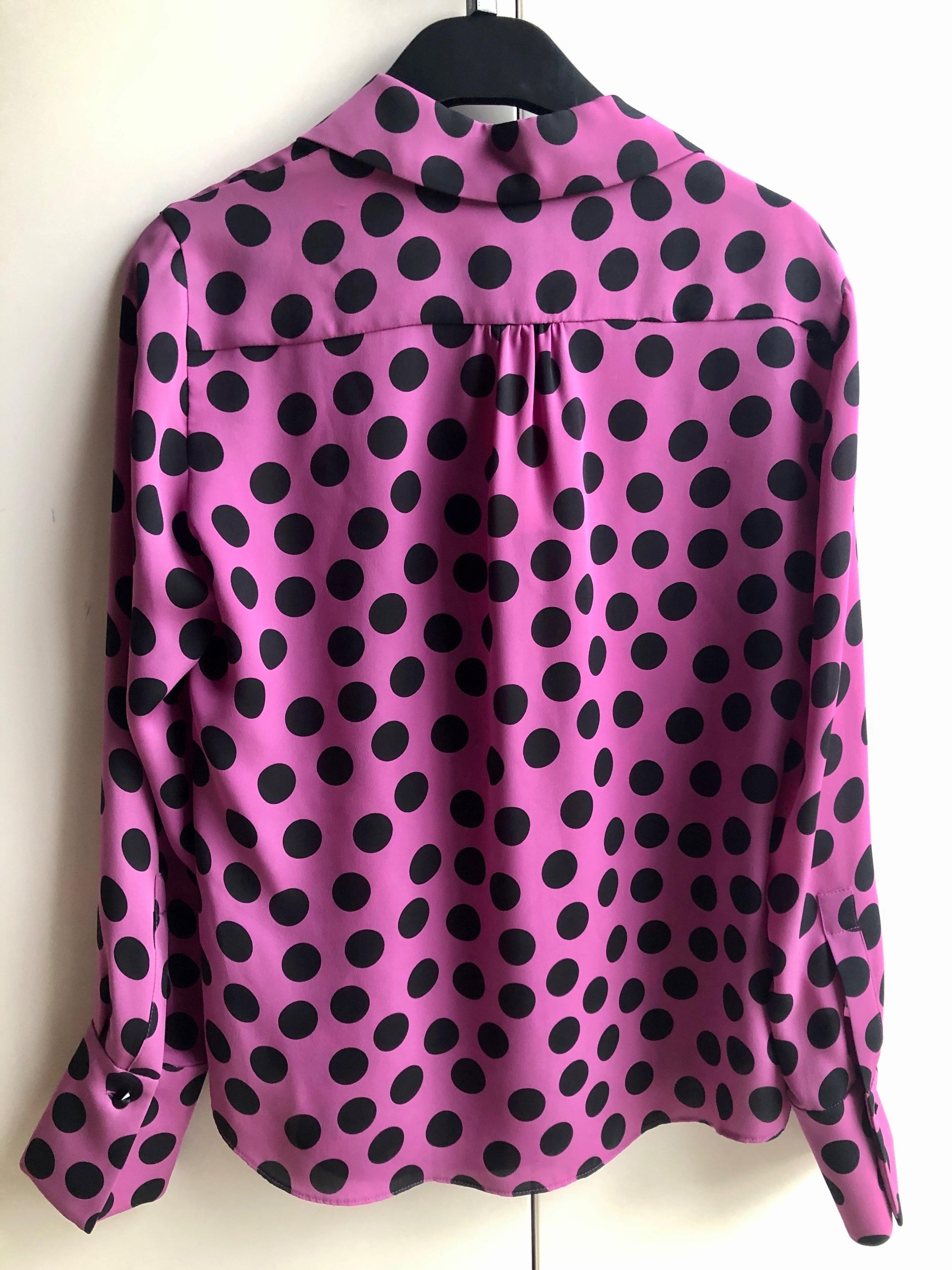 Pink And  Black Polka Dot Silk Blouse