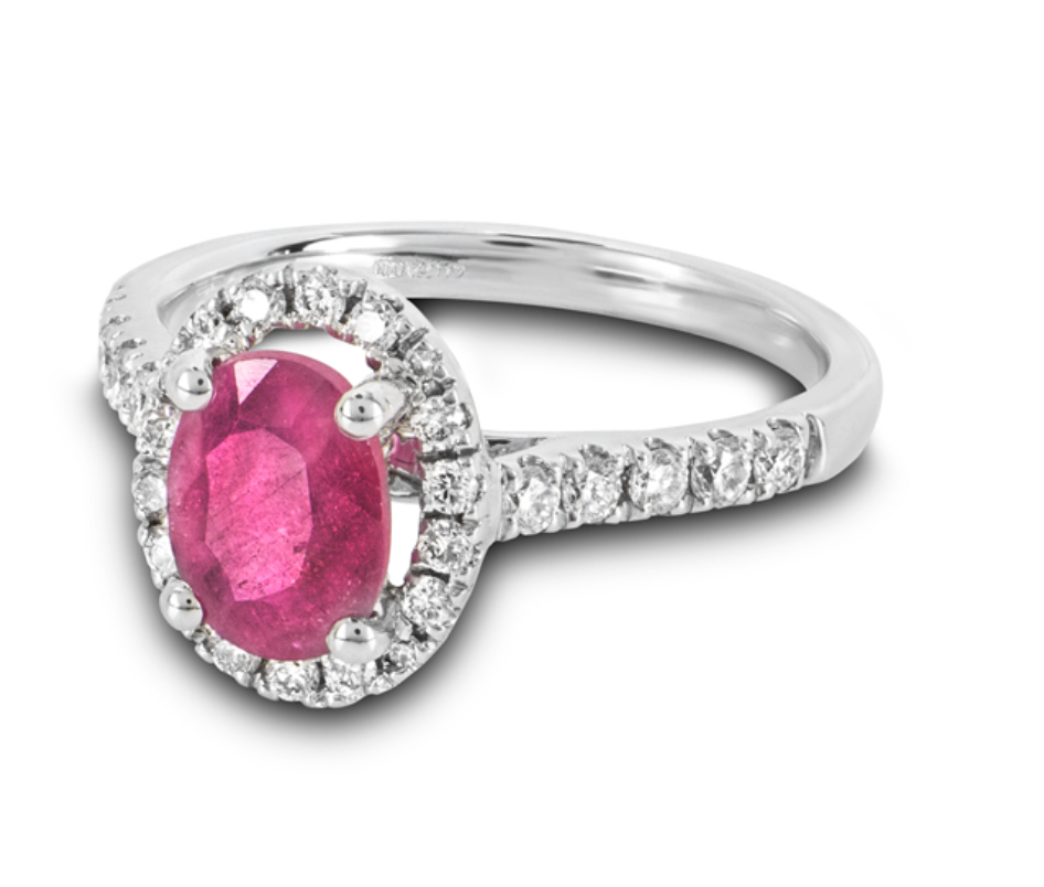 18kt White Gold Diamond & Ruby Ring - Size 50