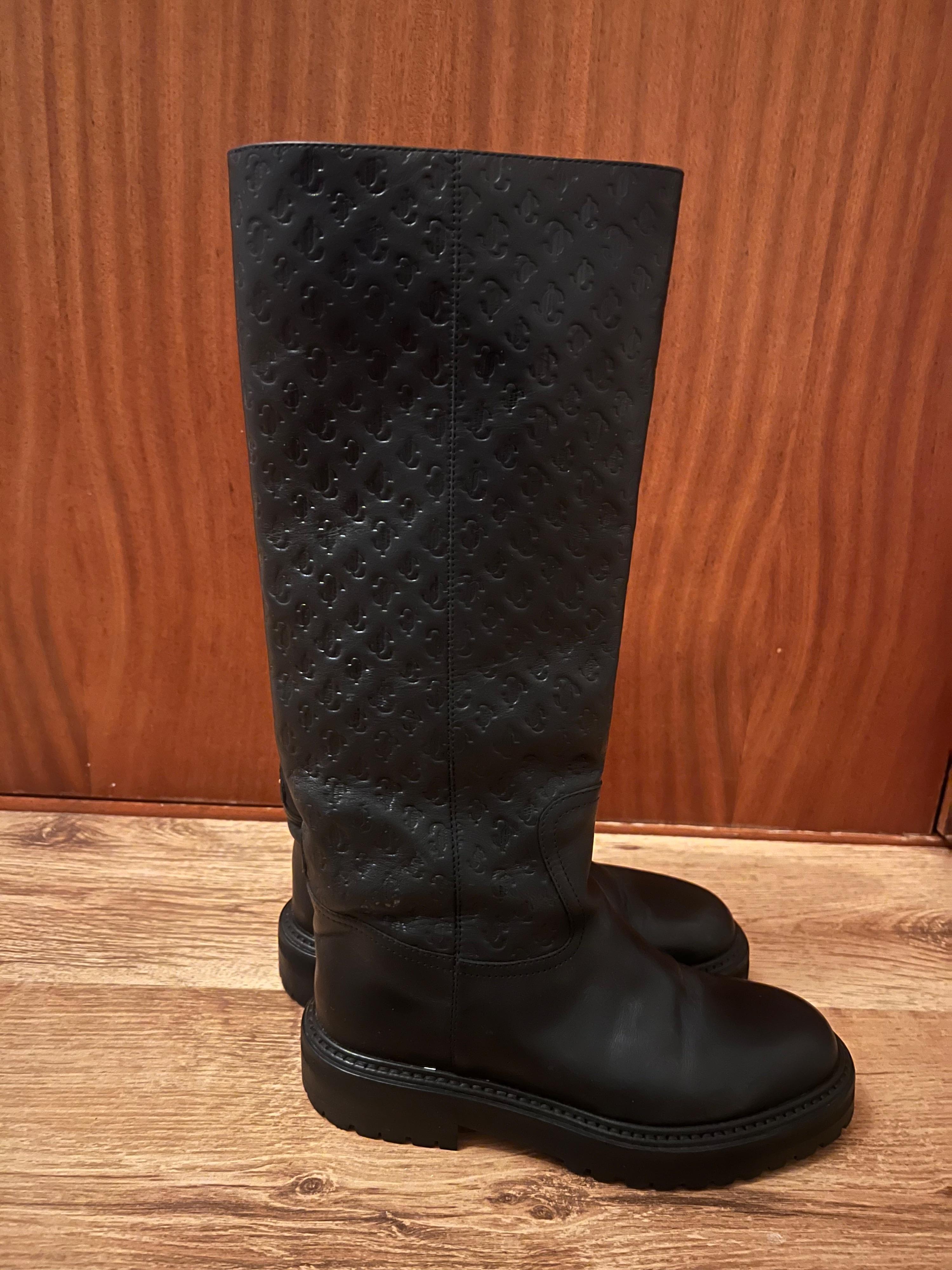 Jimmy Choo Black Monogram Knee High Boots