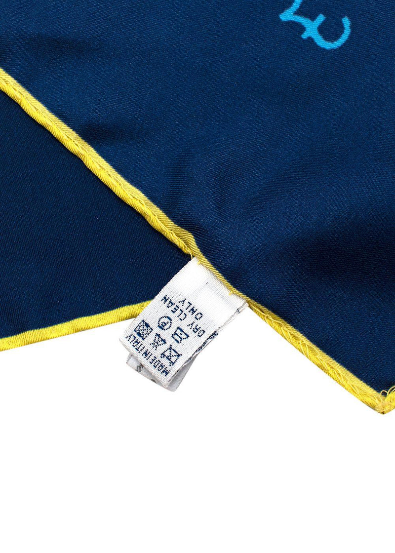 Navy Currency Print Silk Square Scarf 42cm