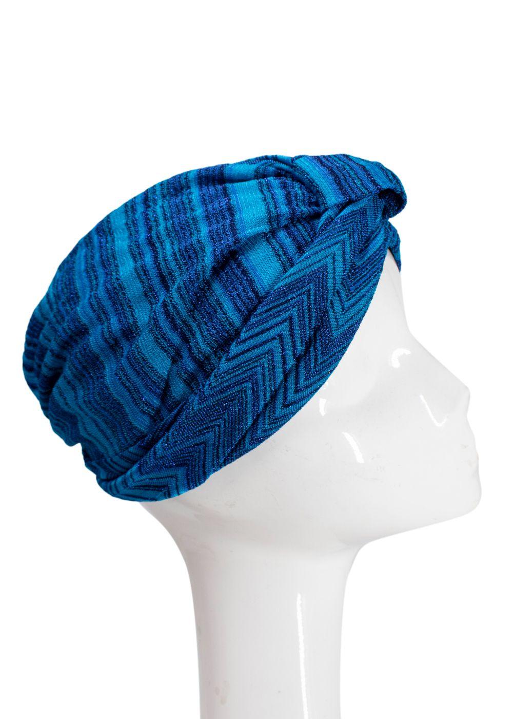 Missoni Blue Two-tone Zig-zag Knit Turban