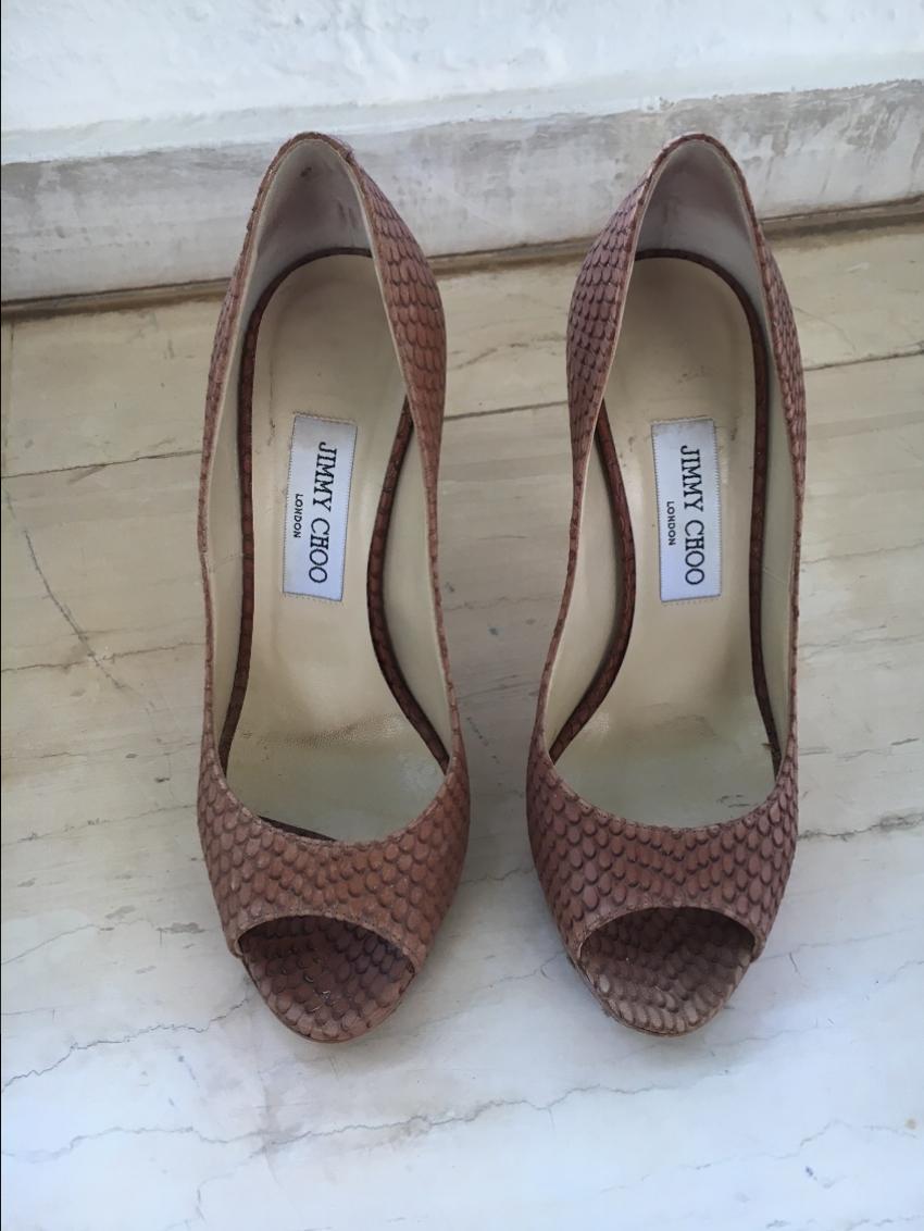 Jimmy Choo Brown Embossed Platform Pumps
