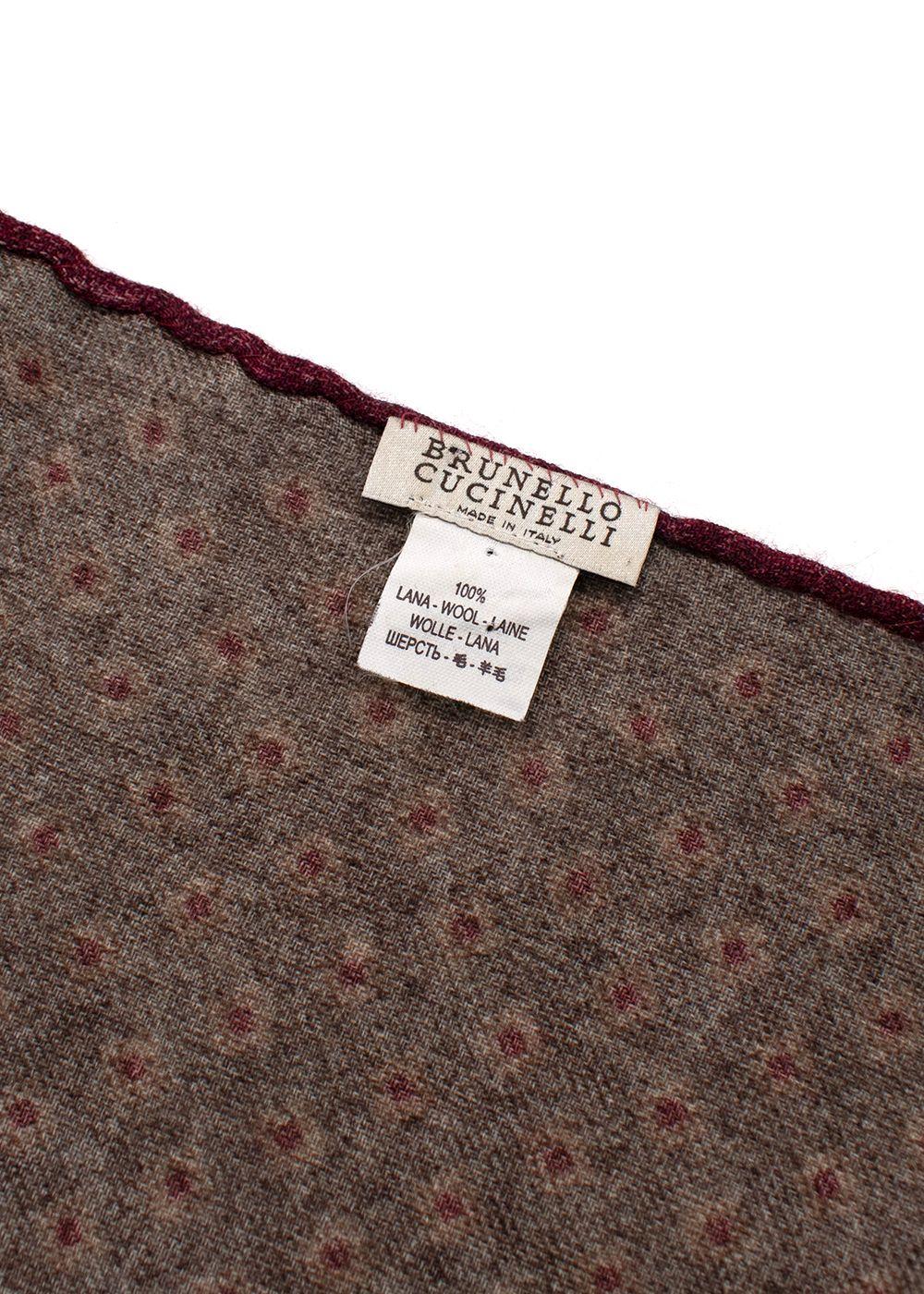 Brunello Cucinelli Grey And Burgundy Wool Pocket Square