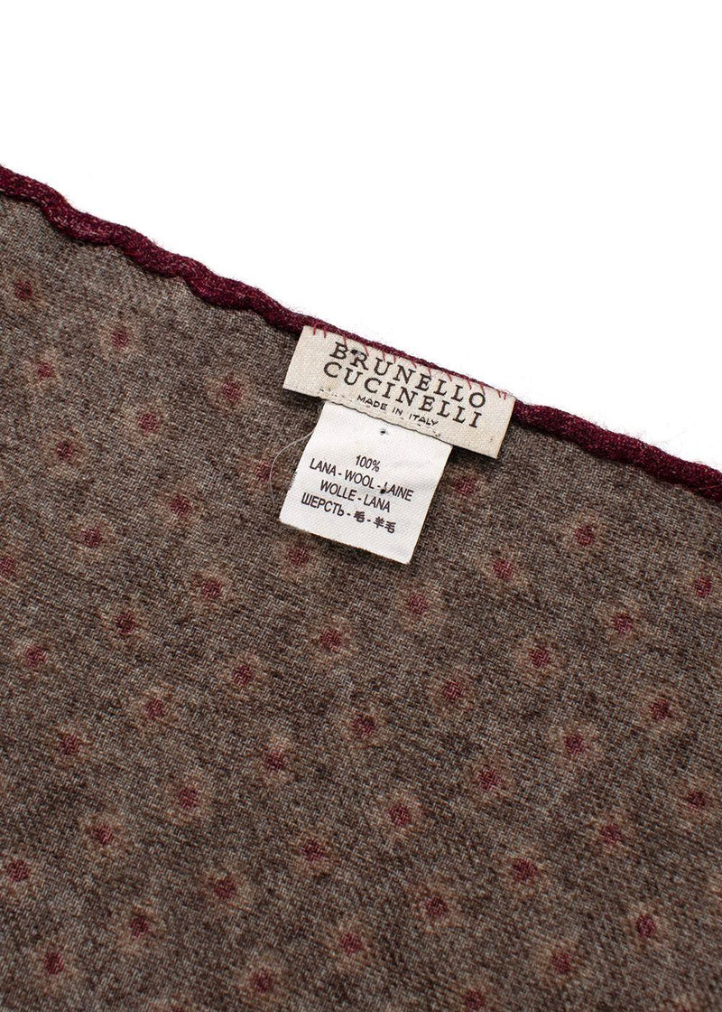 Brunello Cucinelli Grey And Burgundy Wool Pocket Square