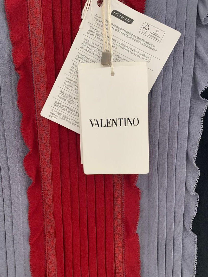 Valentino Tri-Colour Pleated Ruffle Placket Dress
